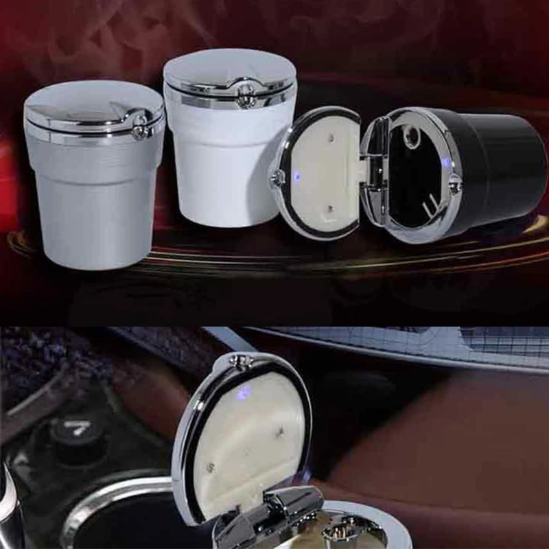 

Portable Ashtray with Lid for Car Sealed Design With LED Blue Light Windproof for Outdoor Travel Home Easy Clean for Men