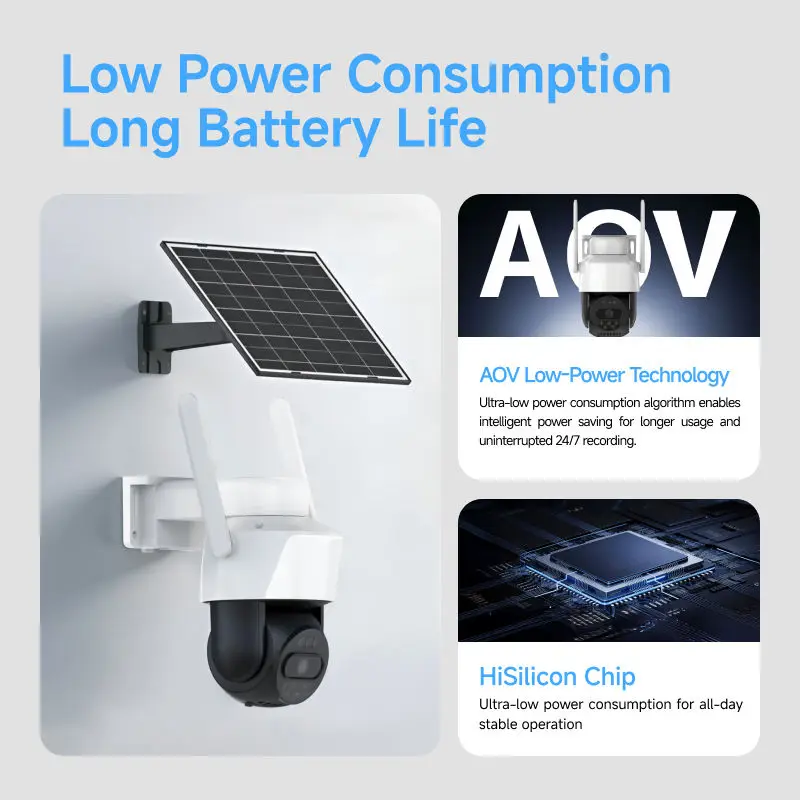 4G SIM Solar AOV Security Camera 5MP Outdoor Waterproof PTZ Smart IP Cam PIR Detection Auto Tracking CCTV Monitor O-Kam Pro