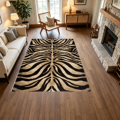 Beige Black Zebra Print Carpet Animal Skin Stripe Carpet Floor Non-Slip Mat Suitable for Home Living Room Decoration