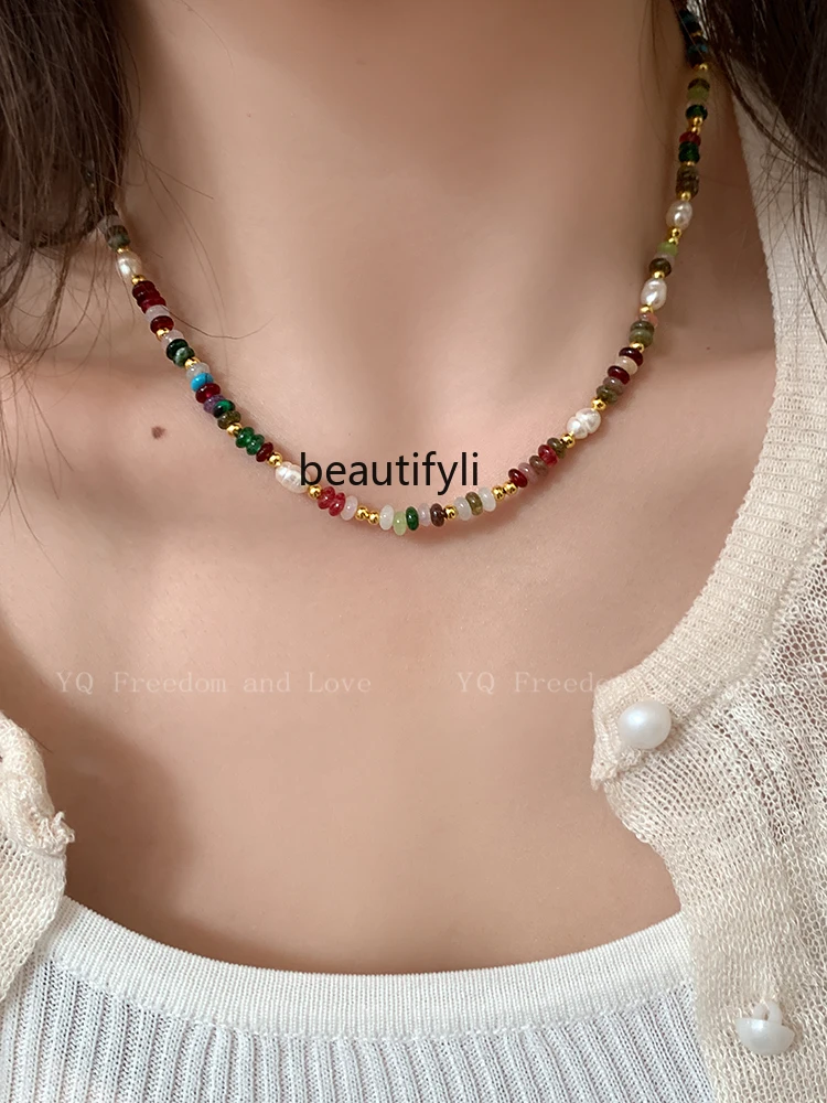 

Natural Color Beaded Jasper Freshwater Pearl Necklace New Light Luxury Minority Clavicle Necklace