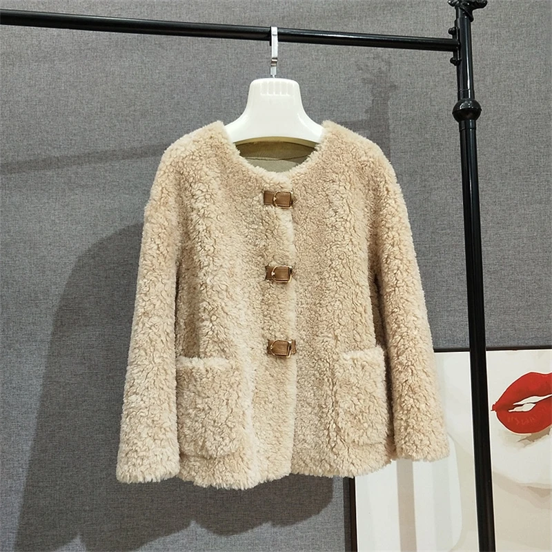 Abrigo corto de piel de oveja para mujer y niña, chaqueta cálida de lana auténtica para invierno, gran oferta, JT371, 2023