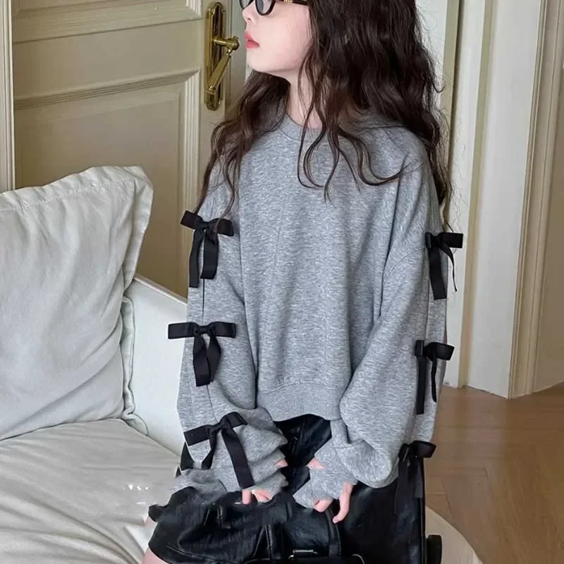 2026 Girls Sweatshirt Autumn and Winter New Style Girls' Puff Sleeved T-shirt Top Bow Fashion Outerwear Coat Baby Girl Clothes 6