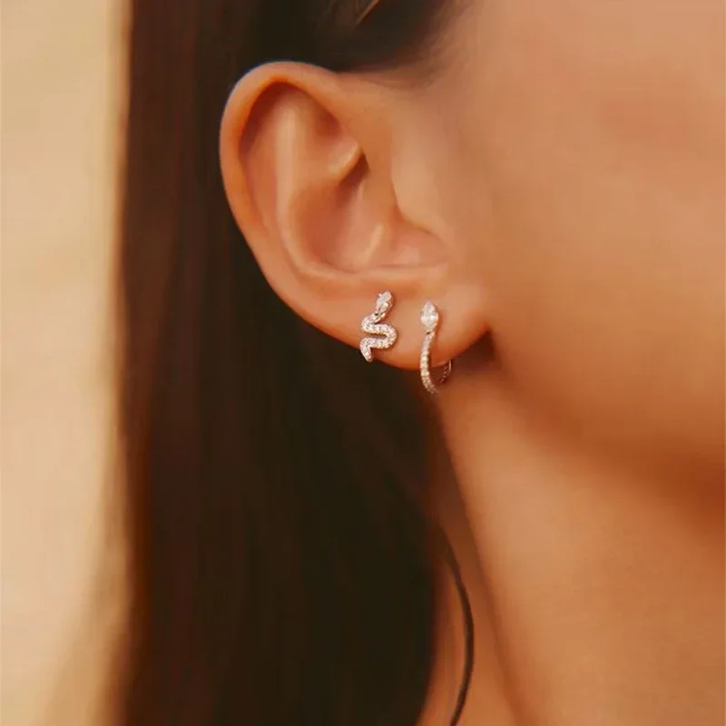 

НОВЫЕ новые серебряные серьги S925 с изысканными бриллиантами и змеей, легкий роскошный дизайн, модные и элегантные для женщин