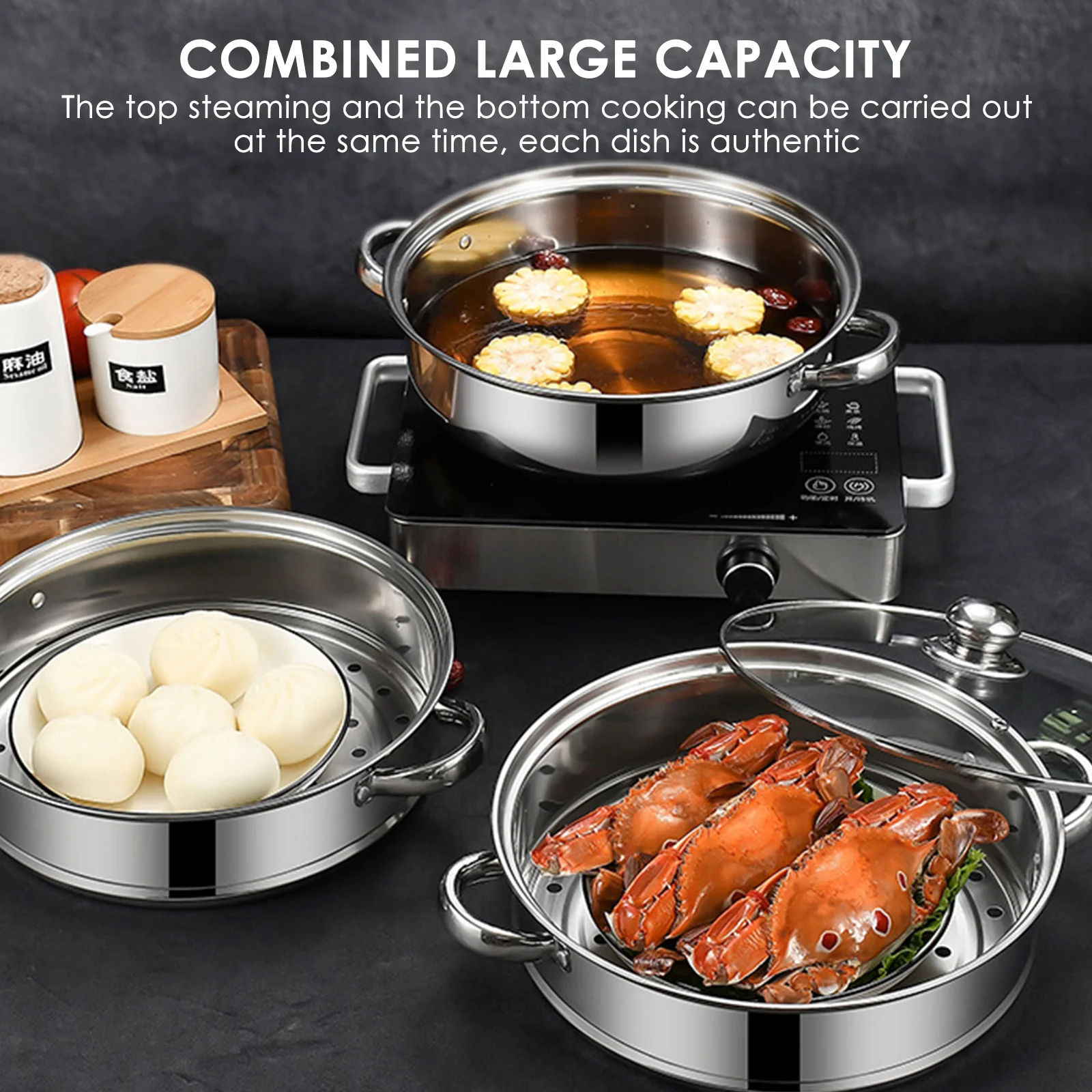 Stainless Steel Double Boiler 28 Cm/11 Inch Kitchen Cookware Stainless Steel Cookware Stock Pot Steamer