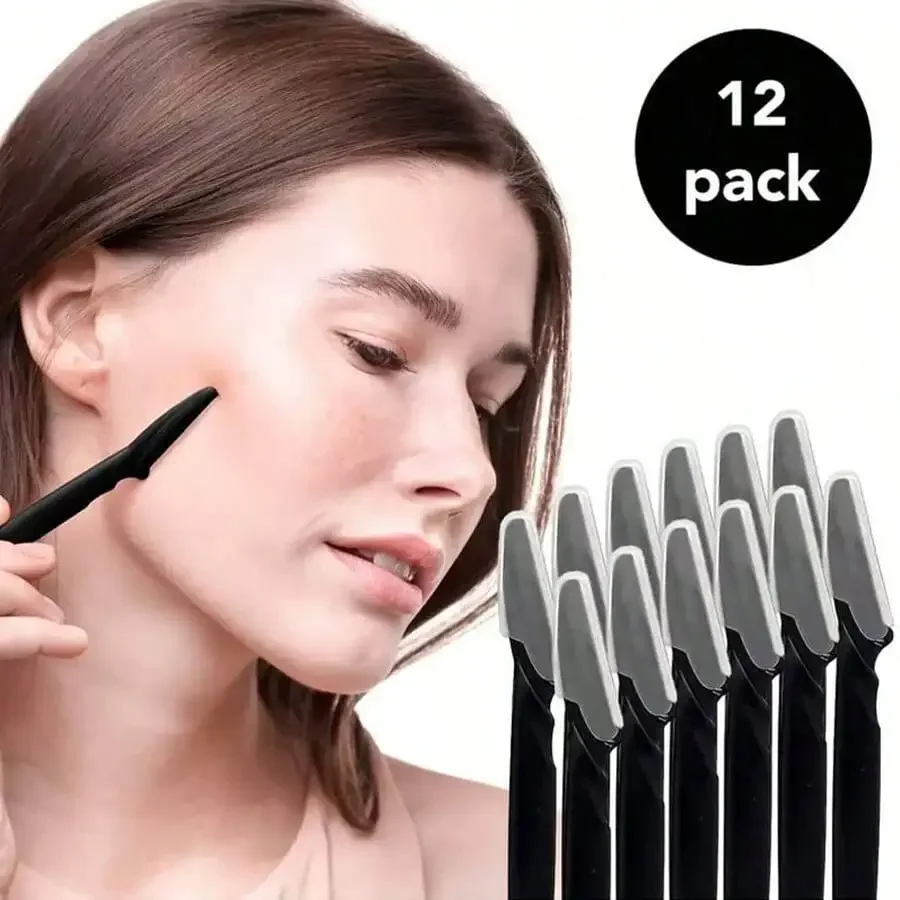 6/12 peças de Lâminas de Barbear para Sobrancelhas, Modeladores e Aparadores para Mulheres e Homens, Removedores de Pelos Faciais, Lâmina Esfoliante Multifuncional para o Rosto, Preta