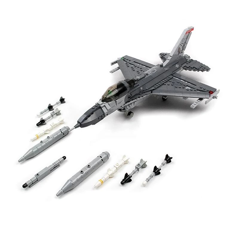 MOC Building Blocks Multi-purpose F-16C Superiority Fighter Military Battle Aircraft Technology Assembly Weapon Model Bricks Toy