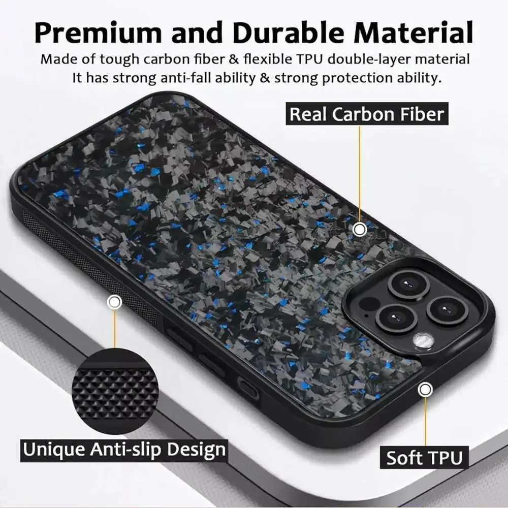 Magnetic Genuine Carbon Fiber Slim Case For iPhone 16 Pro Max 15 14 Glitter Forged TPU Frame Cover