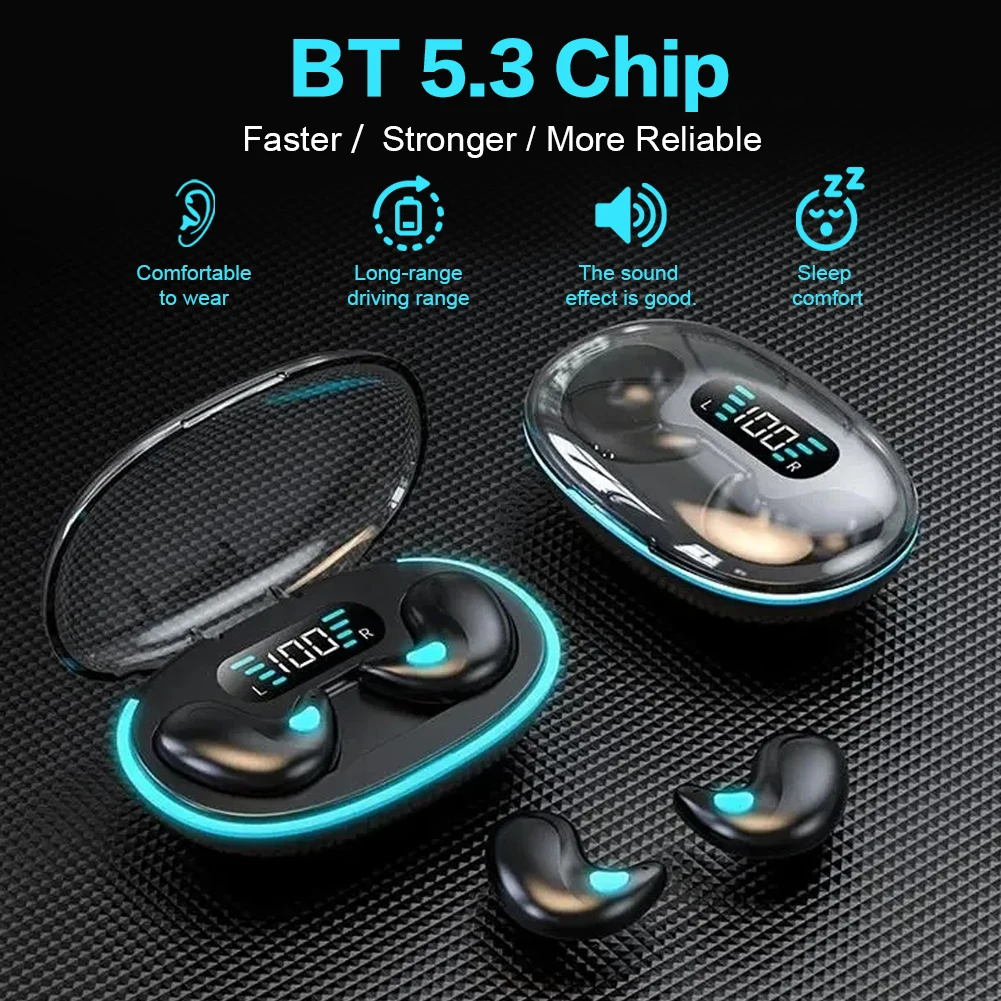 Bluetooth-совместимые стереонаушники 5.3 с чехлом для зарядки, невидимые наушники для сна для бега, фитнеса, обучающие аксессуары Bluetooth-совместимые стереонаушники 5.3 с чехлом для зарядки, невидимые наушники для сна для бега, фитнеса, обучающие аксессуары