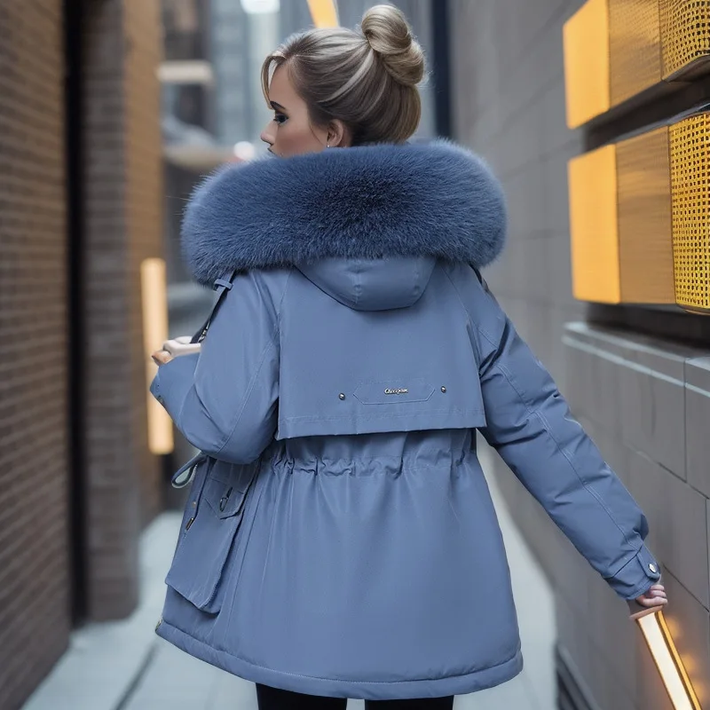 Chaqueta de algodón de felpa gruesa para mujer, abrigo corto ajustado con cuello grande, invierno, 2023