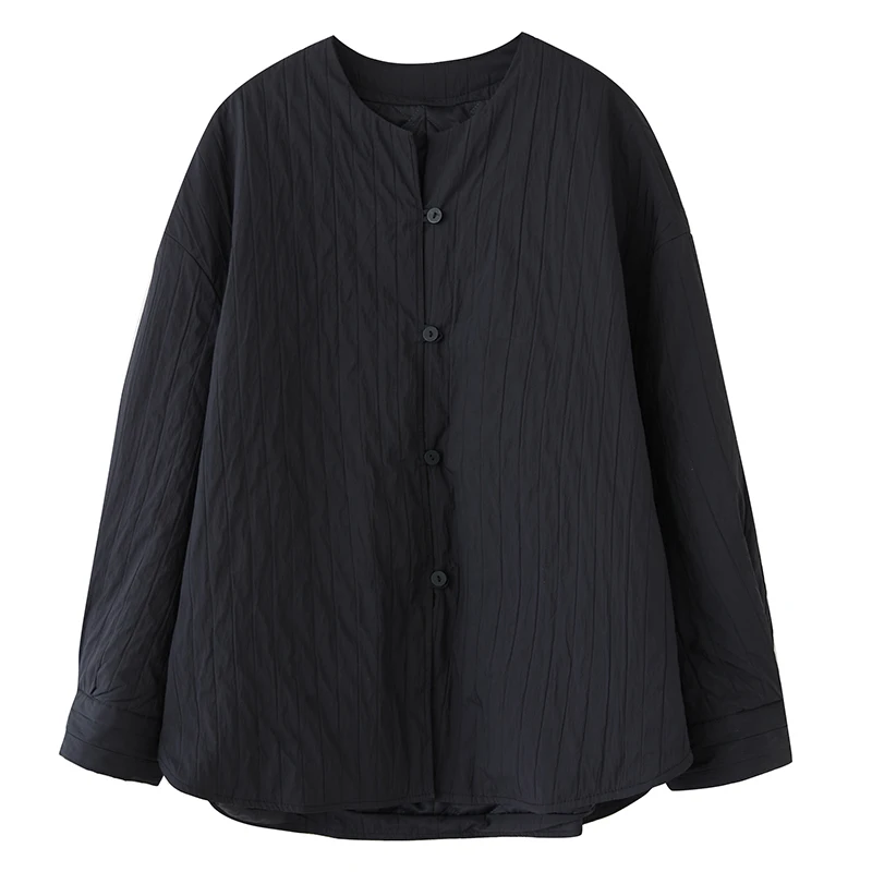 

Autumn Winter Loose Design Double Layer Fce Cotton Jaet Casual Pants Pleated Warm Cotton Outerwear Retro Sle round Ne