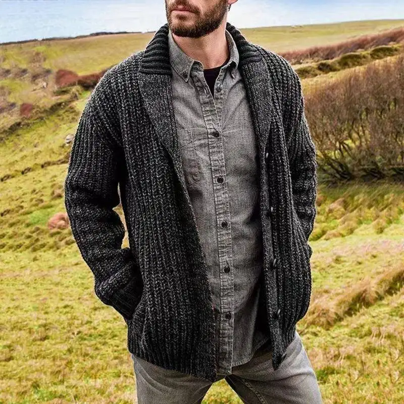 Cappotto maglione lavorato a maglia lungo Sve da uomo Cardigan slim fit in puro colore Autunno Inverno Capispalla Faion Comoda fibra di poliestere
