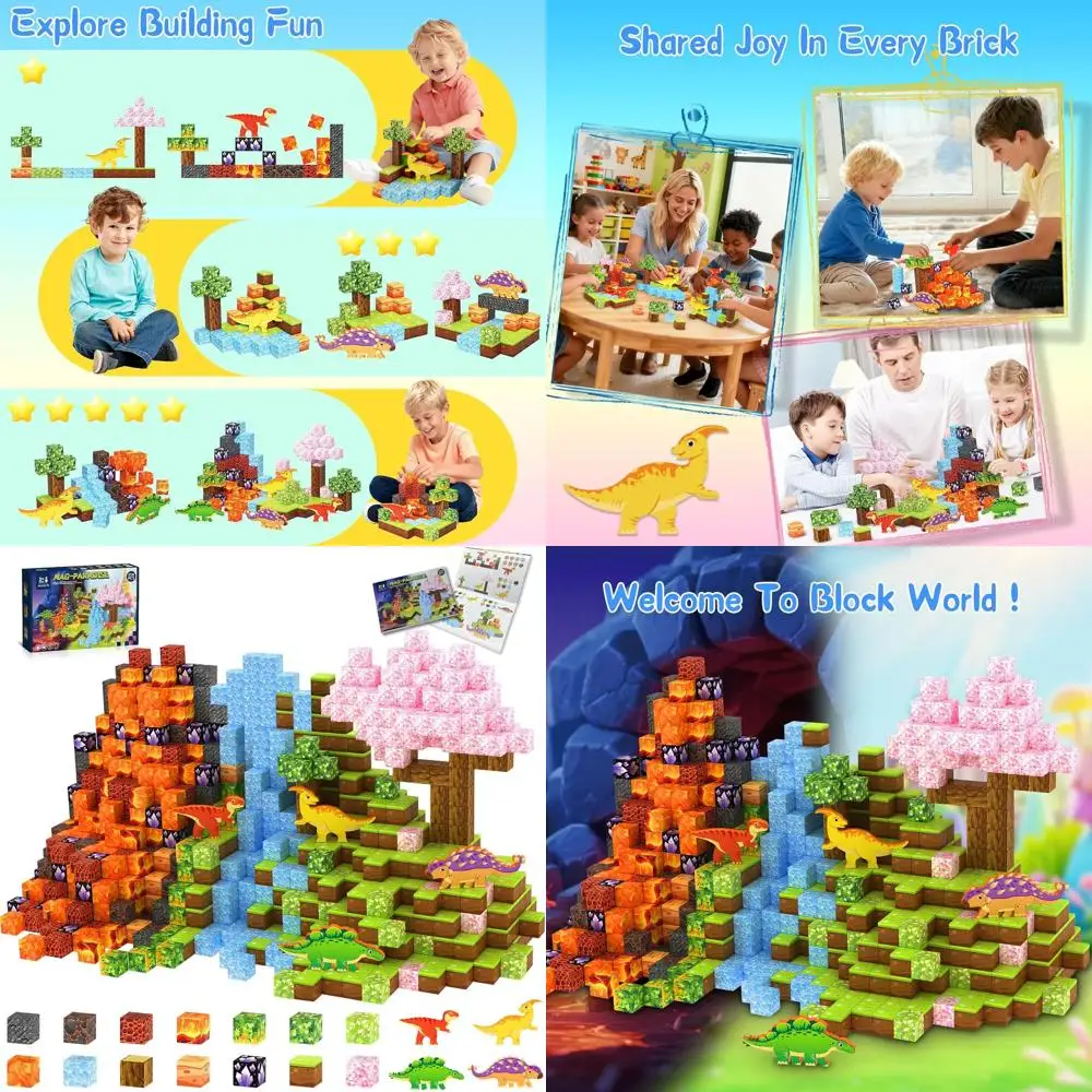 مكعبات بناء عالم الديناصورات المغناطيسية ثلاثية الأبعاد - ألعاب جذعية تعليمية للأطفال من سن 3 إلى 9 سنوات، مثالية لهدايا عيد الميلاد وأعياد الميلاد