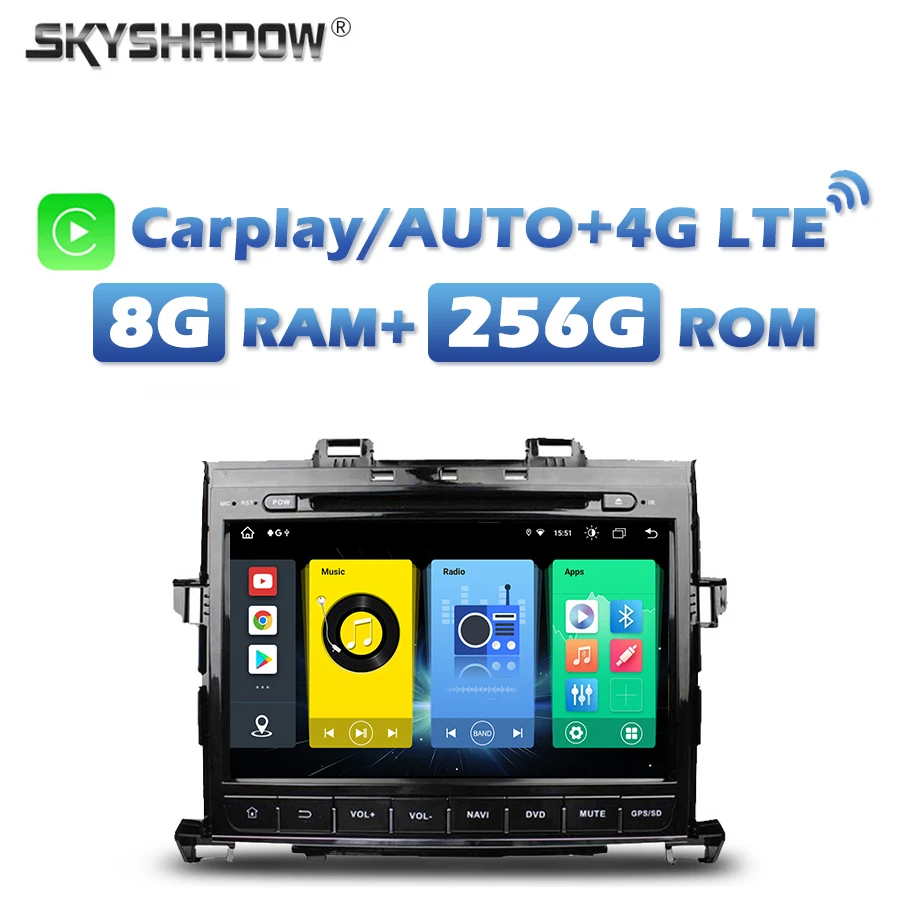 

4G SIM беспроводной Carplay Auto Android 13.0 8G + 256G IPS автомобильный DVD-плеер Wi-Fi Bluetooth RDS RADIO GPS для Toyota Alphard 2007-2013