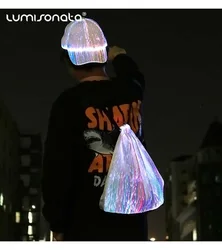 Lumisonata Fiber Optic fabric Led light up Drawstring Backpack Unisex Flashing For Rave Music Festival Party Christmas Halloween