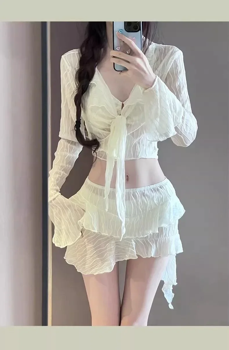 

Сексуальный купальник-бикини, женский консервативный комплект накидки для похудения, разделенный купальник, комплект из четырех предметов, пляжный отдых