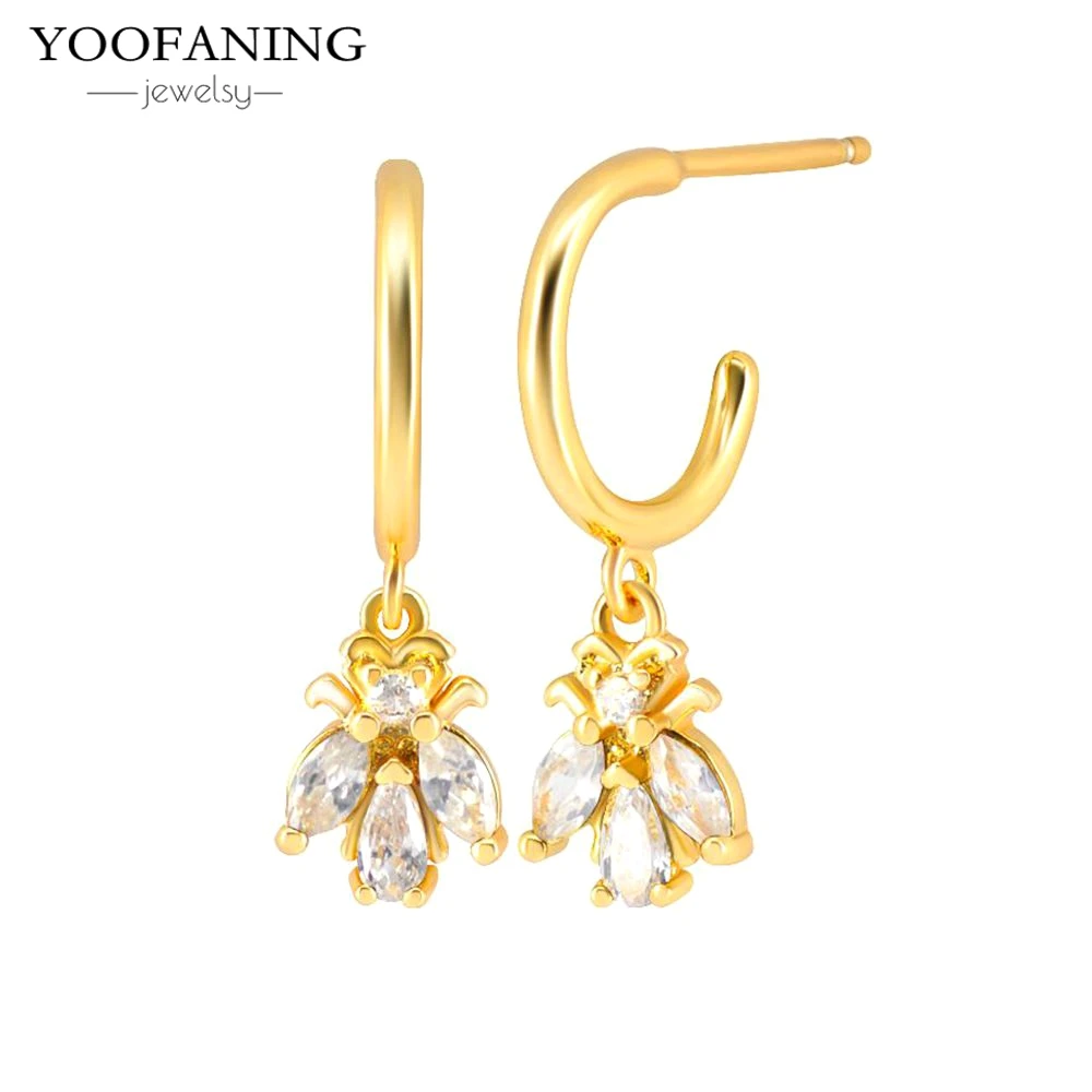 YOOFANING 925 Sterling Silver Ear Needle Animal Pendant Earring Butterflies and Ladybug Hoop Earring Fashion Metal Jewelry Gift