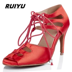 RUIYU Latin Dance Shoes Salsa Tango Ballroom Party Women's Shoes Red Black High Heeled Sandals Wedding Shoes Summer Outdoor