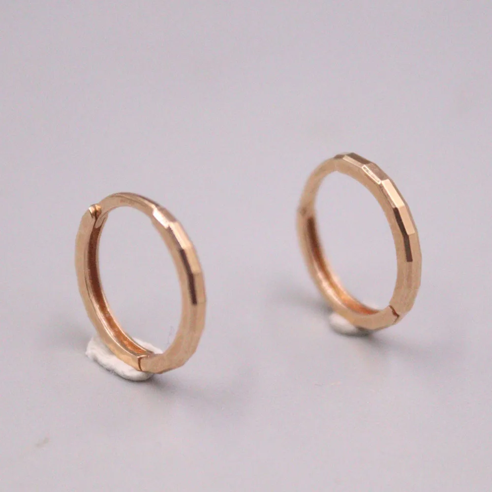 Real 18K Rose Gold Earrings Hoop For Women Bamboo Festival Circle 12mm /1.1g