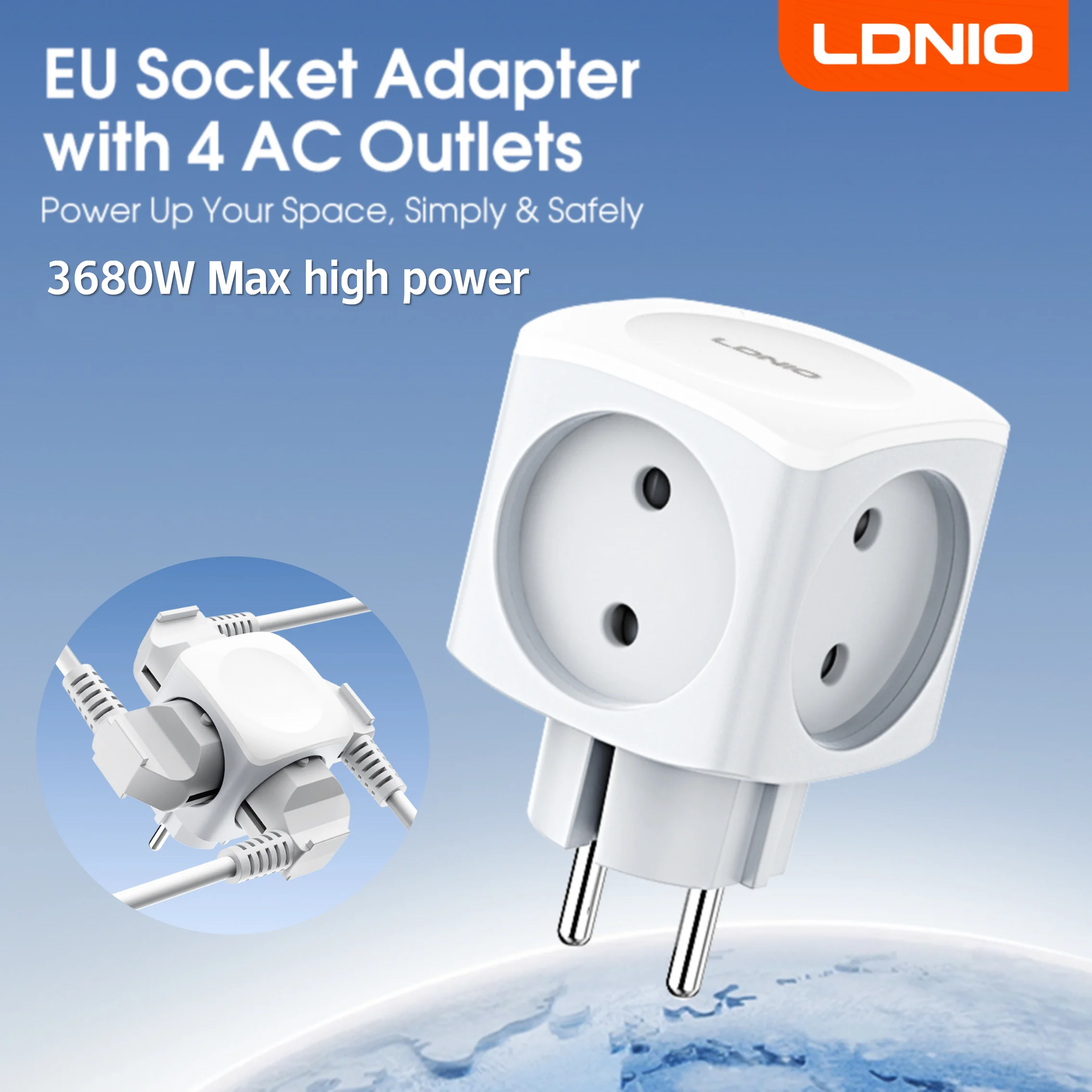 

LDNIO 4 розетки европейского стандарта, расширяемый удлинитель высокого напряжения мощностью 3680 Вт без кабеля, адаптер питания с вилкой европейского стандарта для офиса, дома, кухни