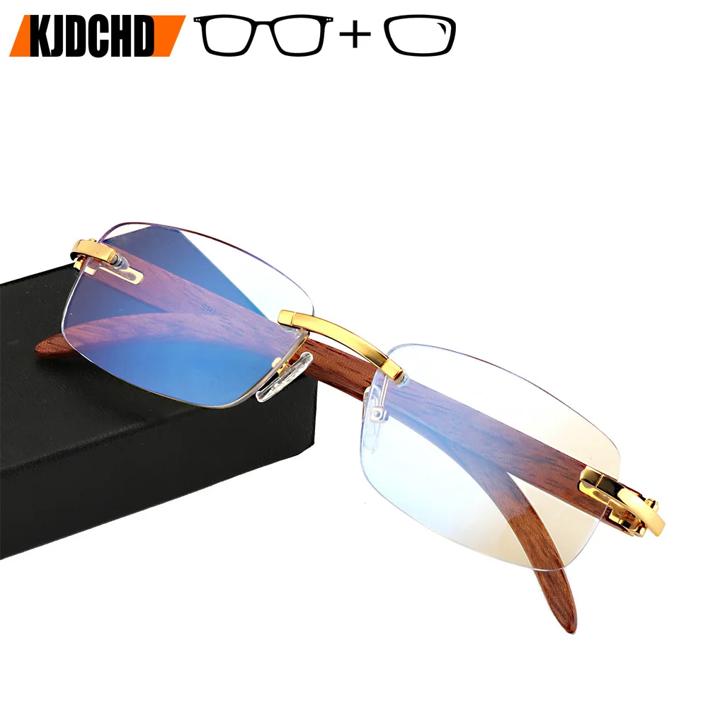 

Очки KJDCHD Wood Titanium для мужчин, оптические очки без оправы, дизайнерские очки высокого класса, оправа для чтения для мужчин и джентльменов