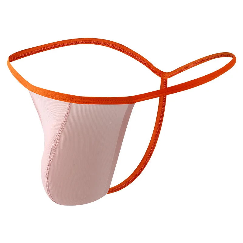 Men's Sexy Bugle Thongs Gays Erotic Low Waist U Convex Pouch G-string Sissy Open Buttocks Ribbed Elastic Ice Silk String Bikini
