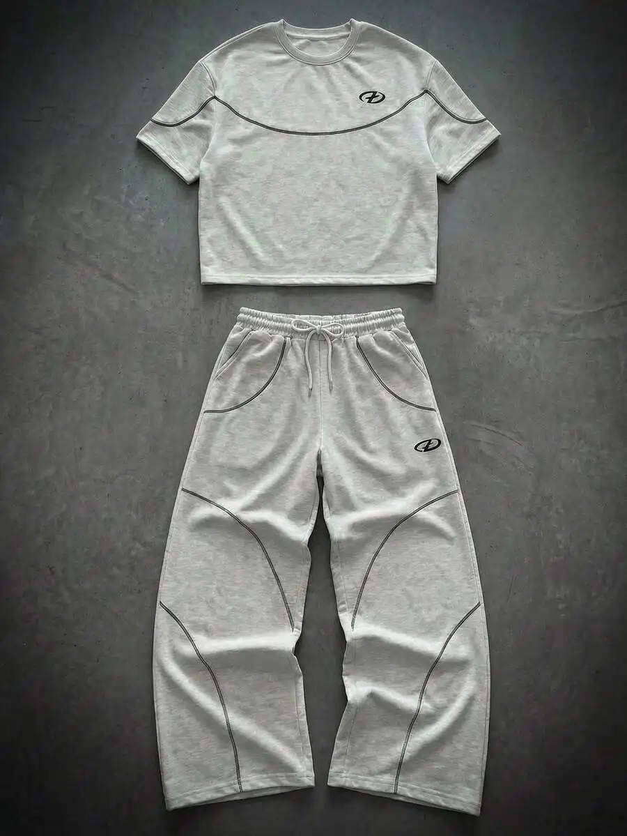 

Loose Casual Contrast Stripe Short Sleeve T-Shirt And Pants 2 Piece Set Summer Streetwear Outfit