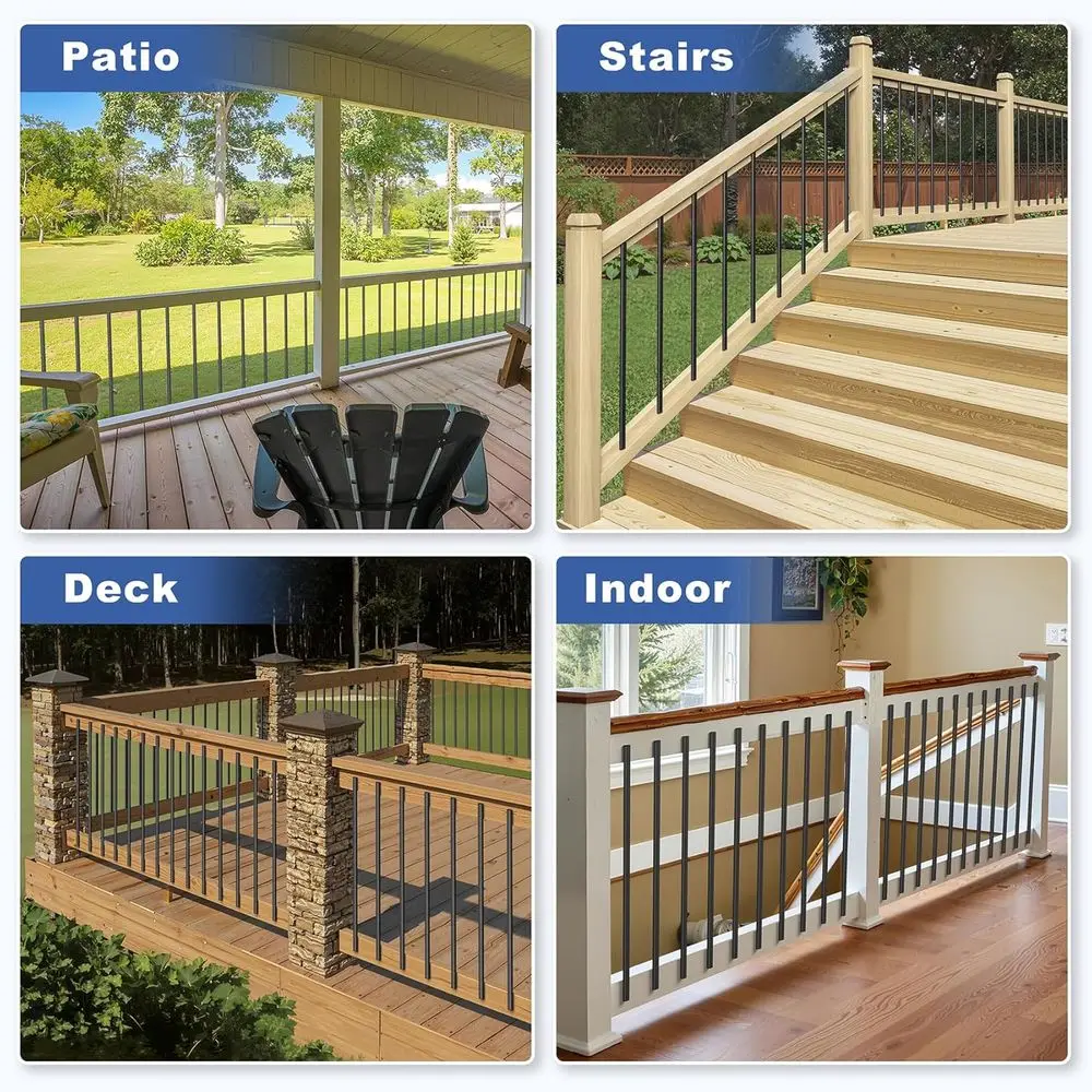 36 درابزين للسطح المعدني الأسود، مغزل مجوف للدرج ودرابزين الشرفة، مناسب للاستخدام الداخلي والخارجي (سمك 1.5 مم)