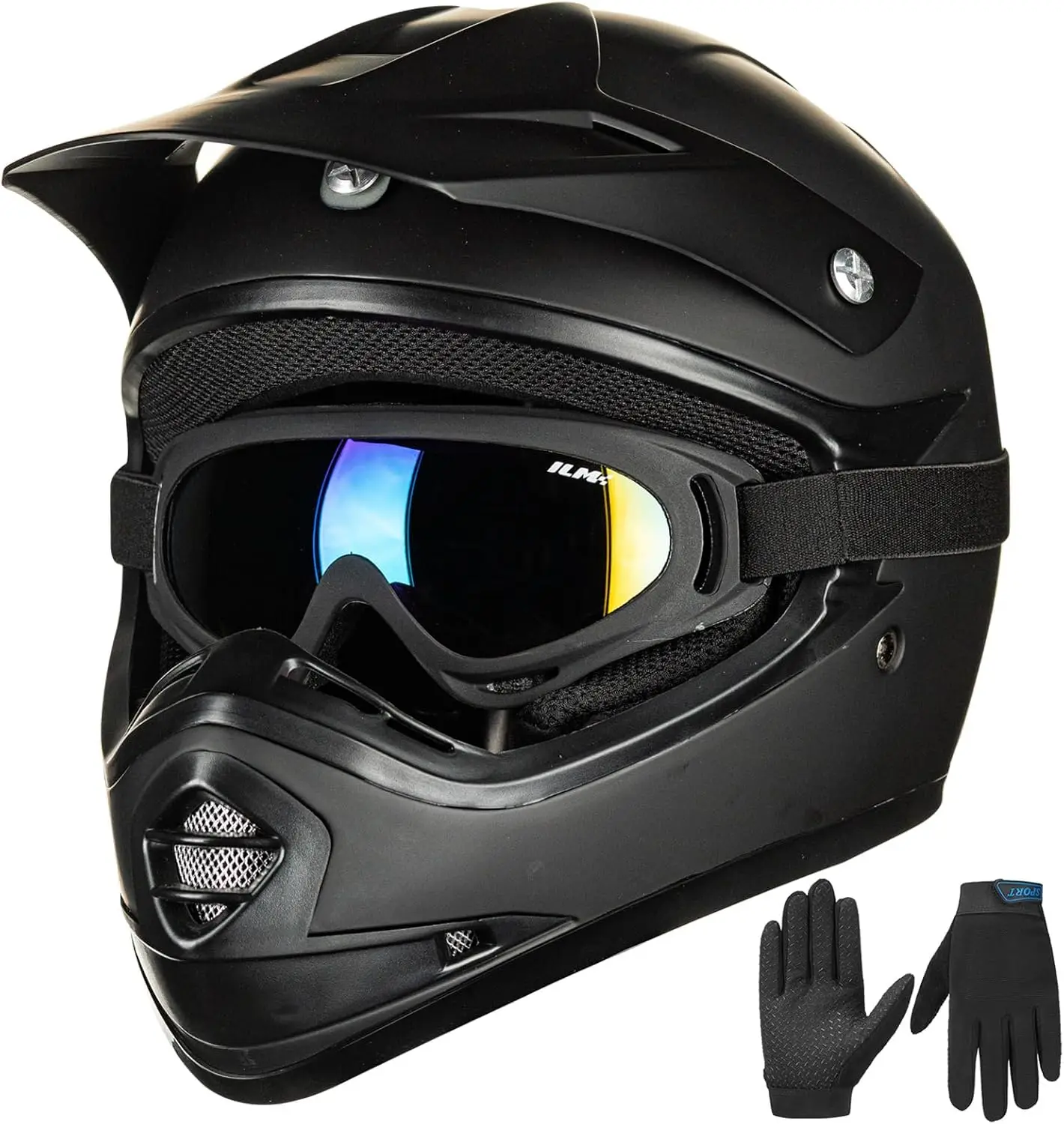 

Youth ATV Motocross Helmet Goggles Gloves Dirt Bike Motorcycle Off-Road DOT Approved Matte Black