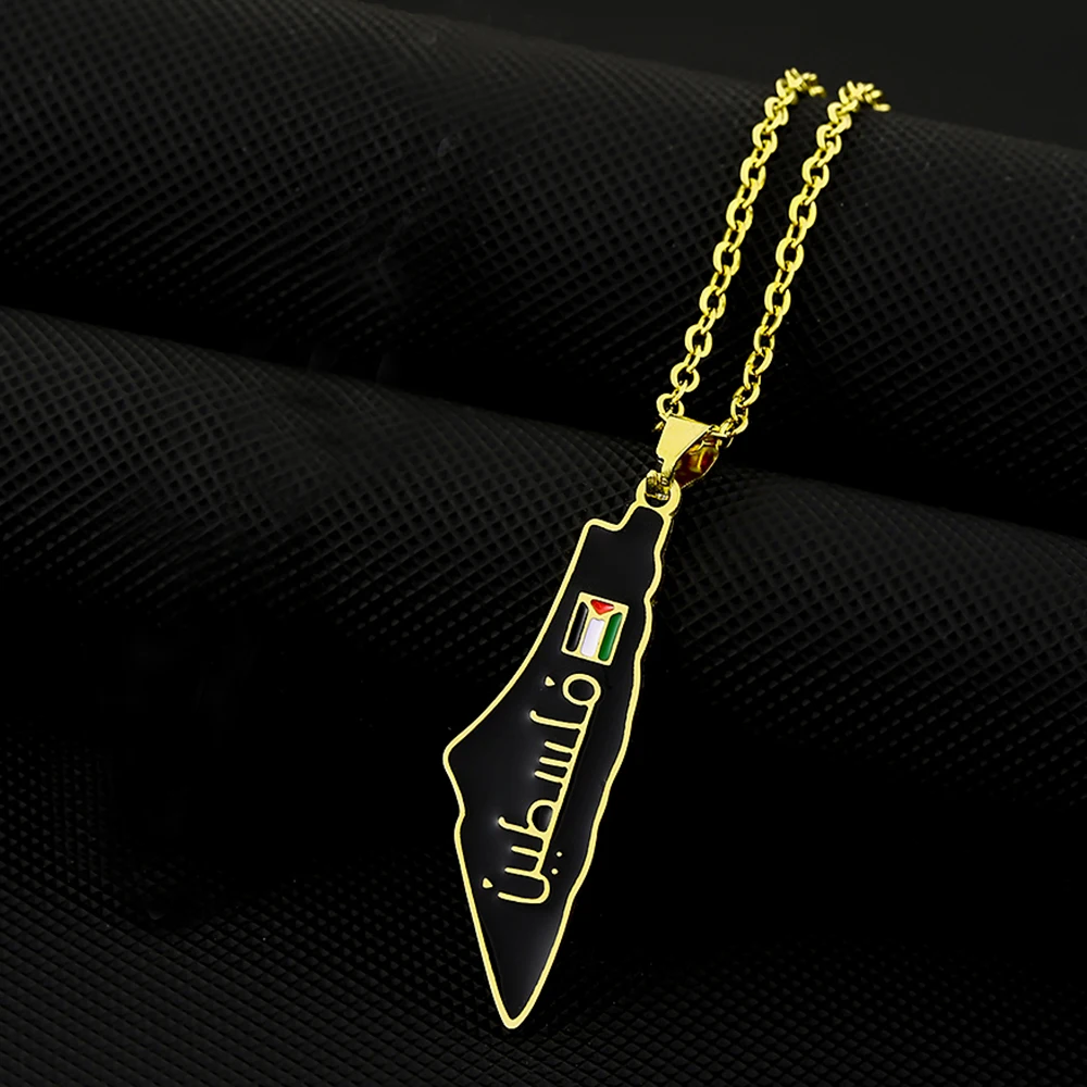 Fashion State of Palestine Map Flag Pendant Necklace Stainless Steel Men Women فلسطين Ethnic Map Jewelry Gift