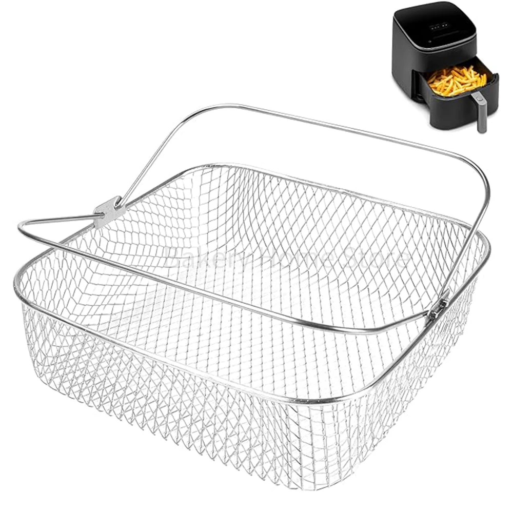 8-calowy kwadratowy kosz do frytownicy powietrznej do frytownicy powietrznej 5.8QT 6QT COSORI Siatkowy kosz ze stali nierdzewnej z uchwytem Akcesoria do pieczenia Airfryer