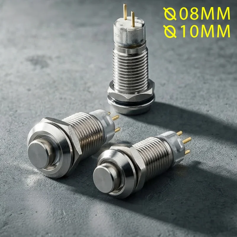 8mm Metal Panel Mount Push Button Switch Self Locking Latching Momentary Reset Type 2 Pin Solder Terminal Chrome Control Panel