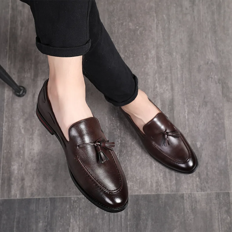 Men's Casual Leather Shoes Mens Driving Loafers Light Moccasins Men Trendy Tassels Party Wedding Flats EUR Sizes 38-48