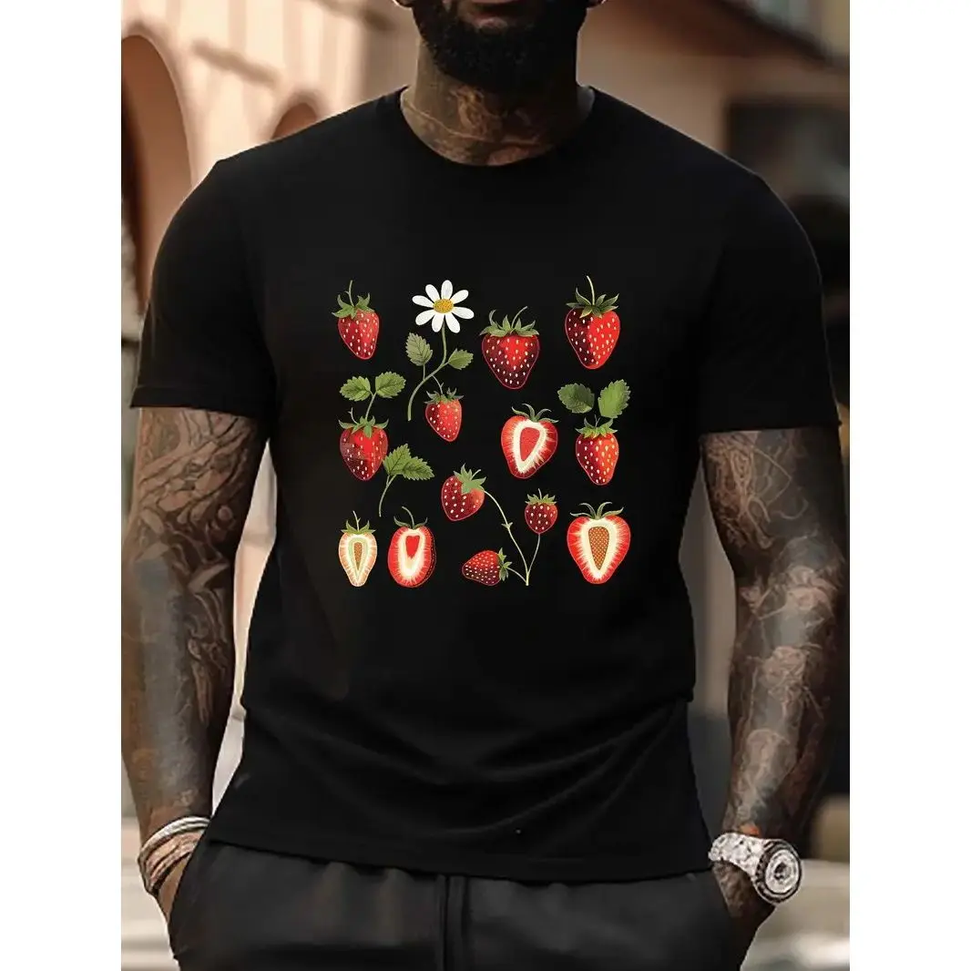 

Мужской и женский свободный топ с короткими рукавами и принтом клубники с милым фруктовым клубничным принтом из чистого хлопка