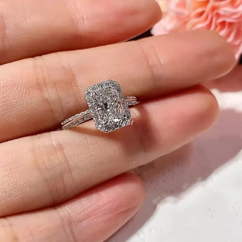 IGI Lab Growing Diamond Ring Radiant D Color 1 2 3Ct Real Platinum PT950 Gold Ring Diamond wedding ring Factory Engagement Ring