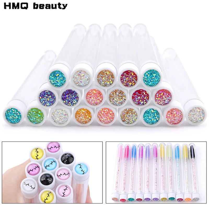 20pcs Reusable Makeup Brushes Tube Eyelash Brush Eyebrow Brush with New Eyelash Resin Drill Replaceable Brushes Dust-proof