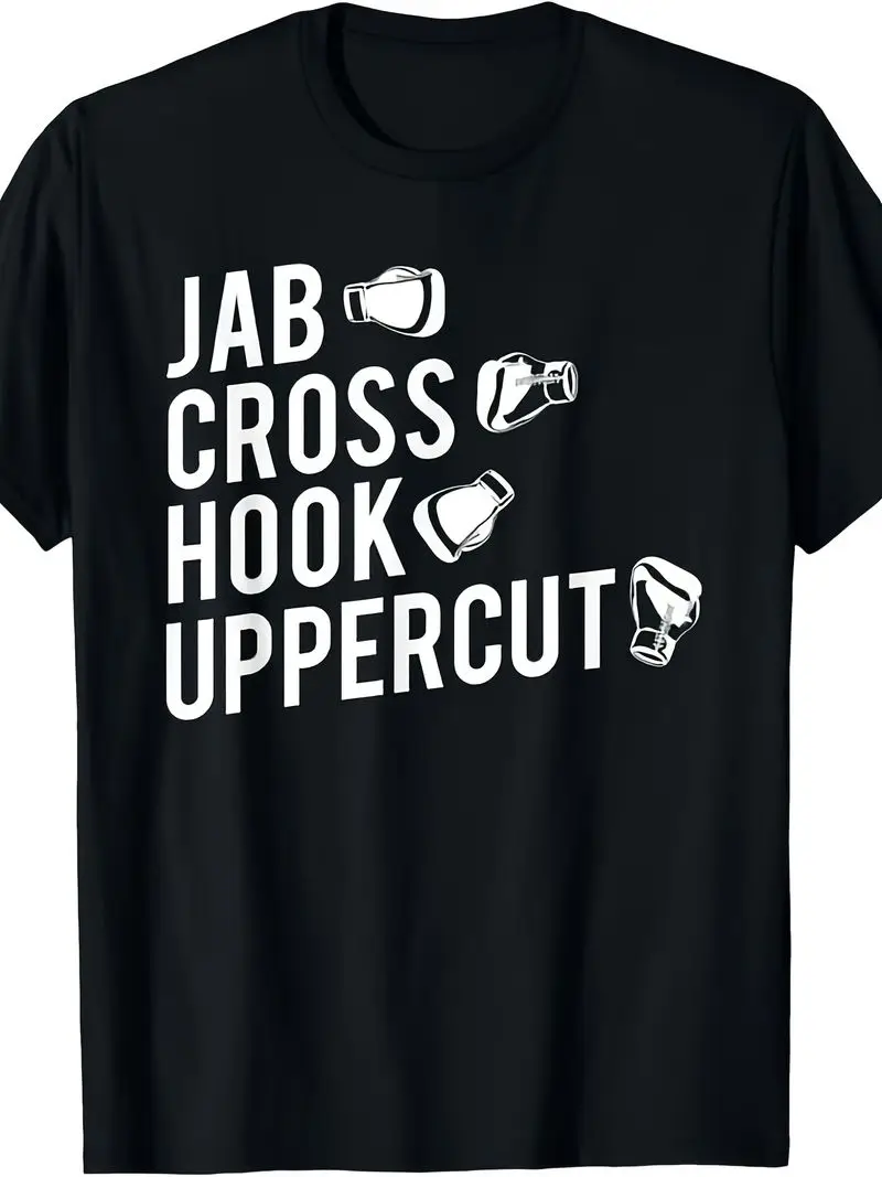 Boxing T-Shirt, Jab Cross Hook Uppercut Boxer Tee, Unisex 2025 Summer Short-Sleeved Printed Pure 220G, For Men And Women