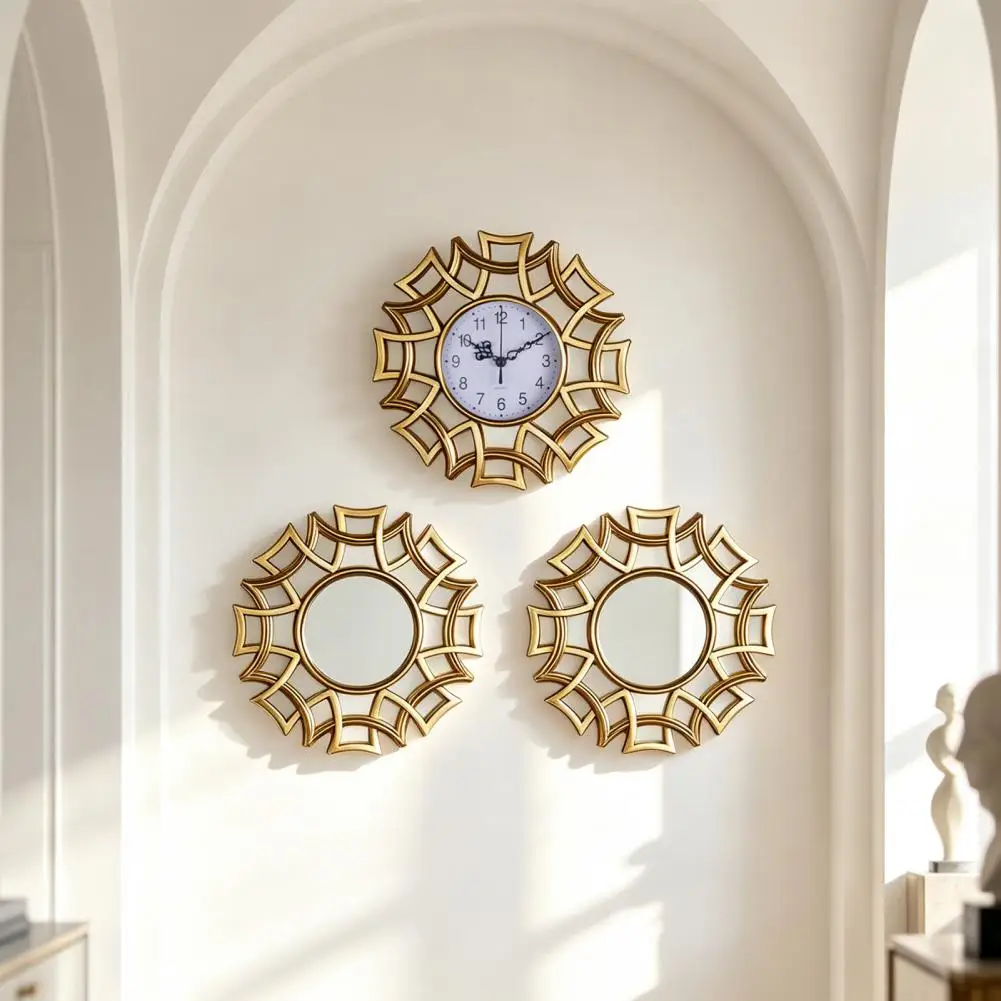 3Pcs/Set Vintage Decorative Wall Clock Silent Non-Ticking Hanging Clock Retro Analog Clock for Home Office Bedroom Living Room