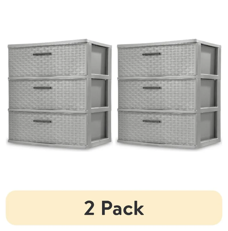 (2 pack) 3 Drawer Wide Weave Tower Plastic, Cement, Case of 1