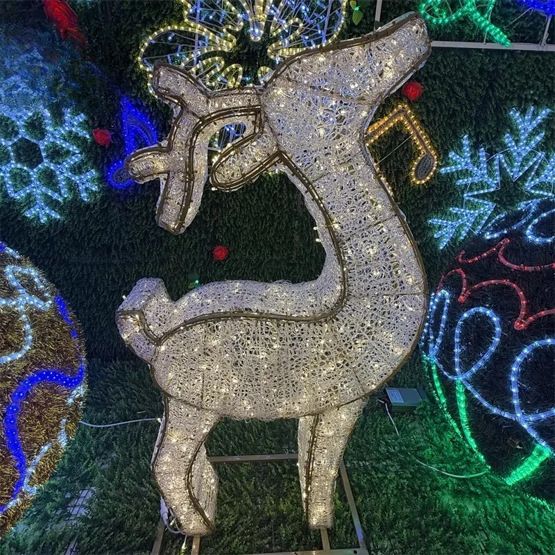 Custom Shape Size Hot Sale Outdoor IP65 Waterproof Rechargeable LED Santa Claus Sleigh Reindeer Decorative Light