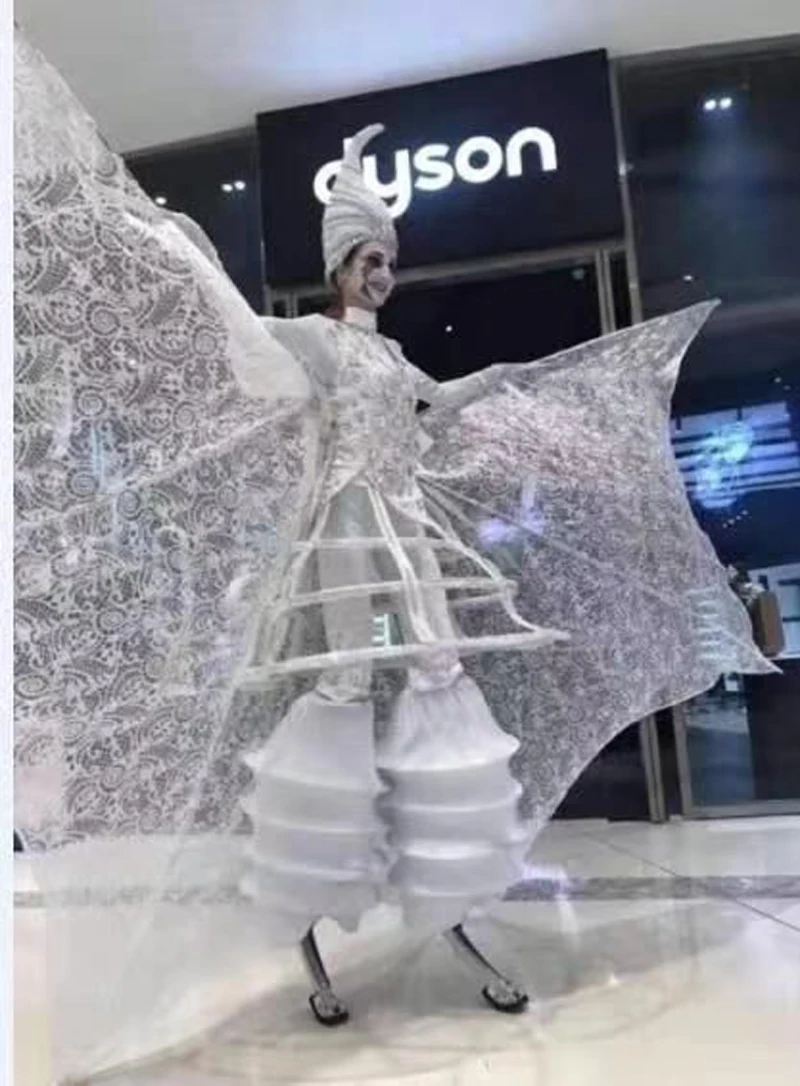 Women Dancer Show Club Dress white clown stilt walker costume concert music festival Celebrate Prom Party Show Wear