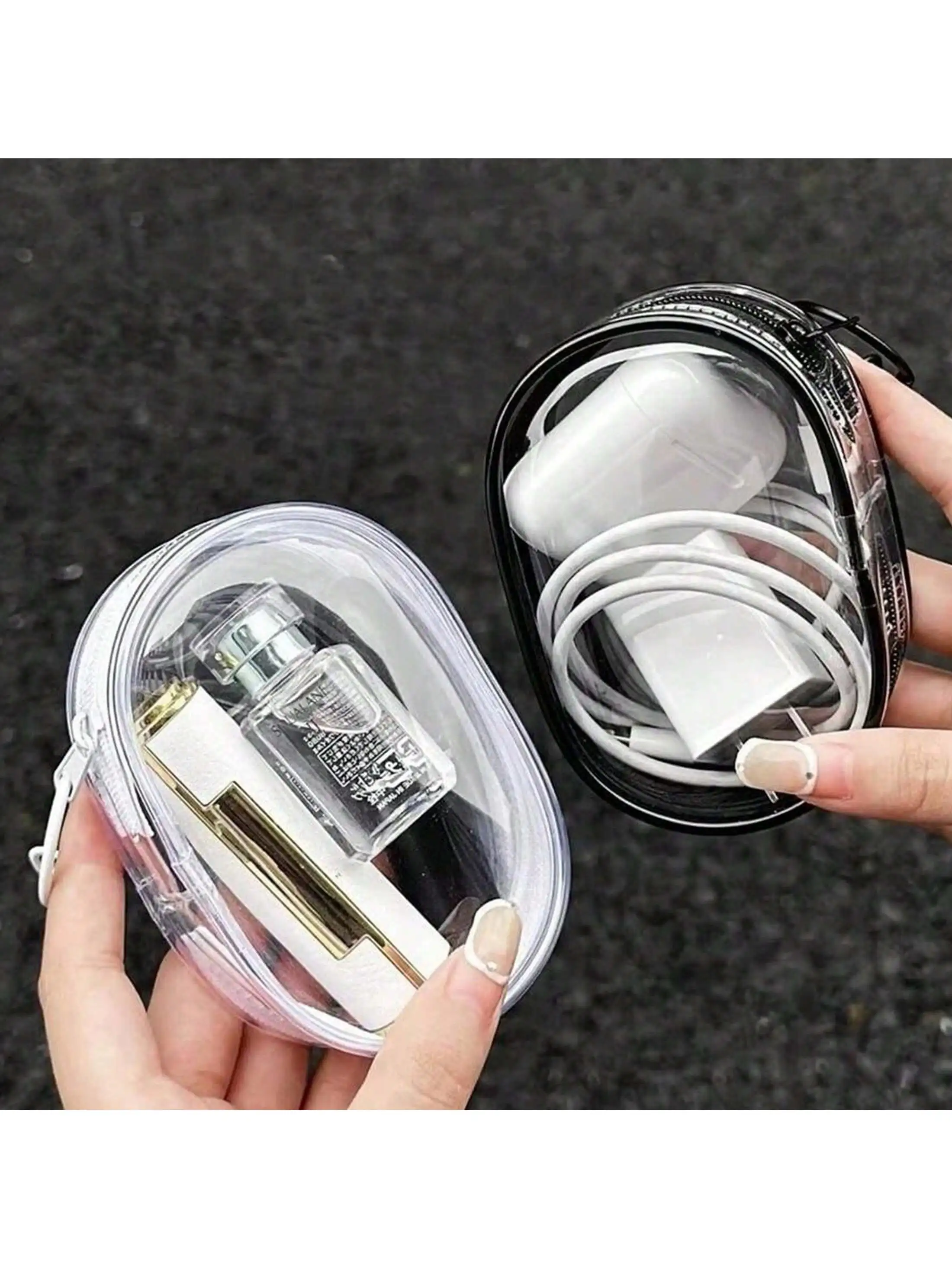 

1 прозрачная многофункциональная сумка для хранения кабелей с крючком, портативное хранилище для наушников в дороге, подходит для