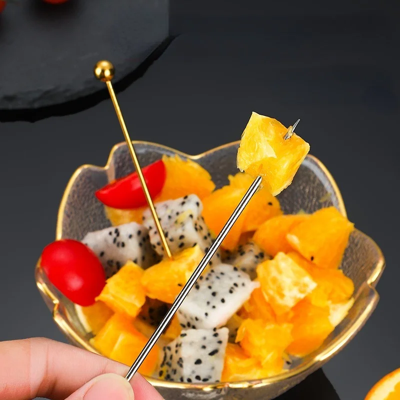 Stainless Steel Dessert Stick Skewers for Toothpicks Sticks Fruit Decor Metal Toothpick Bento Box Accessories Fruit Fork