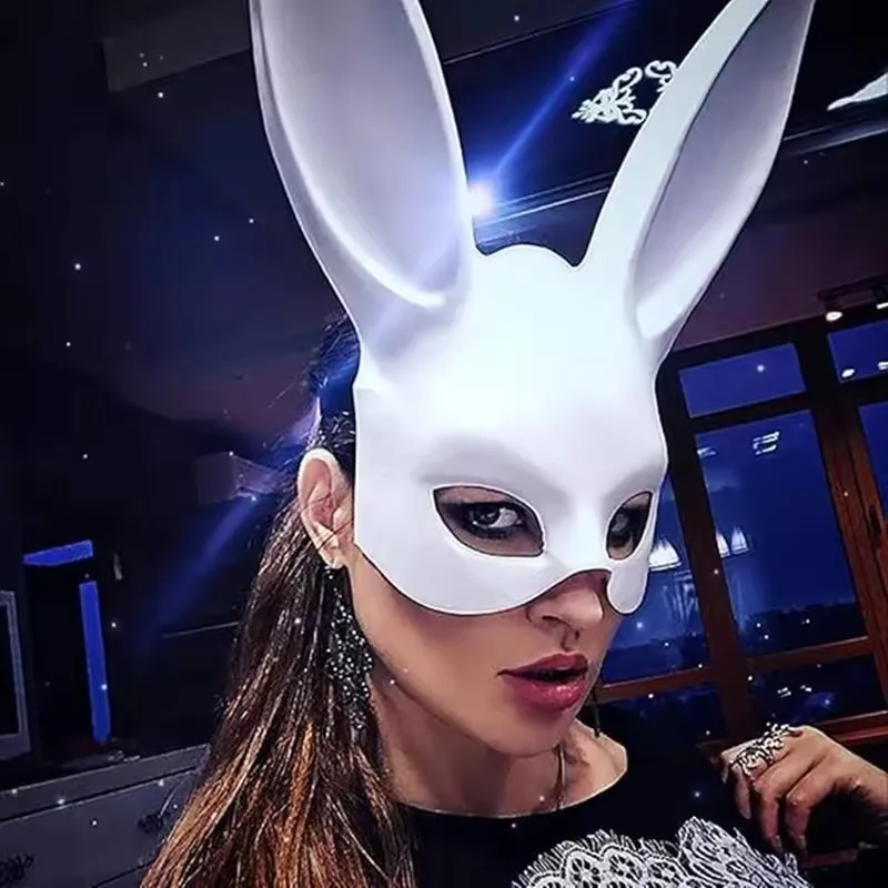 أسود أبيض أرنب قناع هالوين حزب الديكور حزب آذان طويلة أرنب الأرنب قناع زي تأثيري