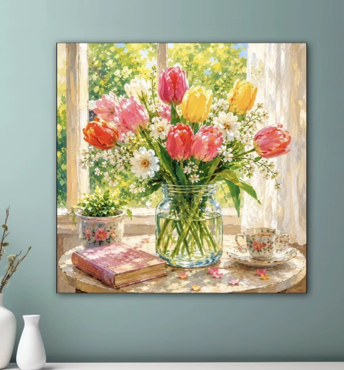 9CT 14ct Tulip Vase Printed Kit Cross Stitch Embroidery DIY Needlework Home Decor Crafts With Needles Threads 88 Colors