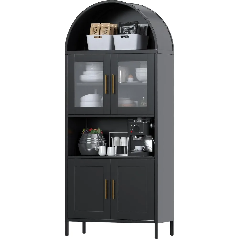 Archivador lateral, archivador negro de 73" con 1 cajón bloqueable, gabinetes arqueados de metal con puertas