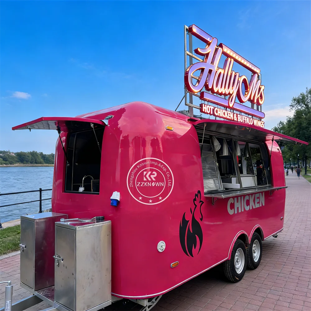 Street Mobile Food Trailer Restaurant Fully Equipped Concession Hot Dog Coffee Snow Cone Cart Snack Food Truck With Full Kitchen
