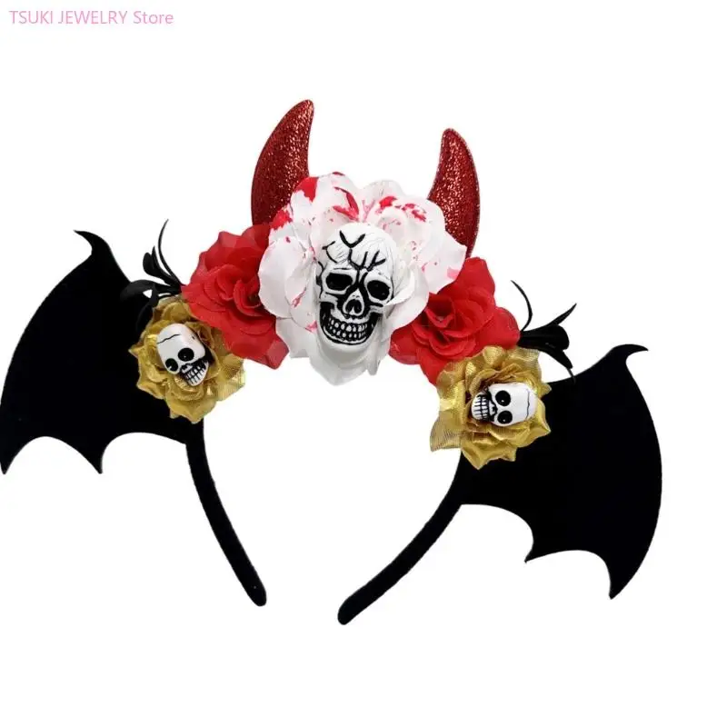 62KE Punk Bloem Schedel Haarband Voor Halloween Feestjes Plastic Hairhoop Party Haaraccessoire Voor Volwassenen Kinderen Kostuum