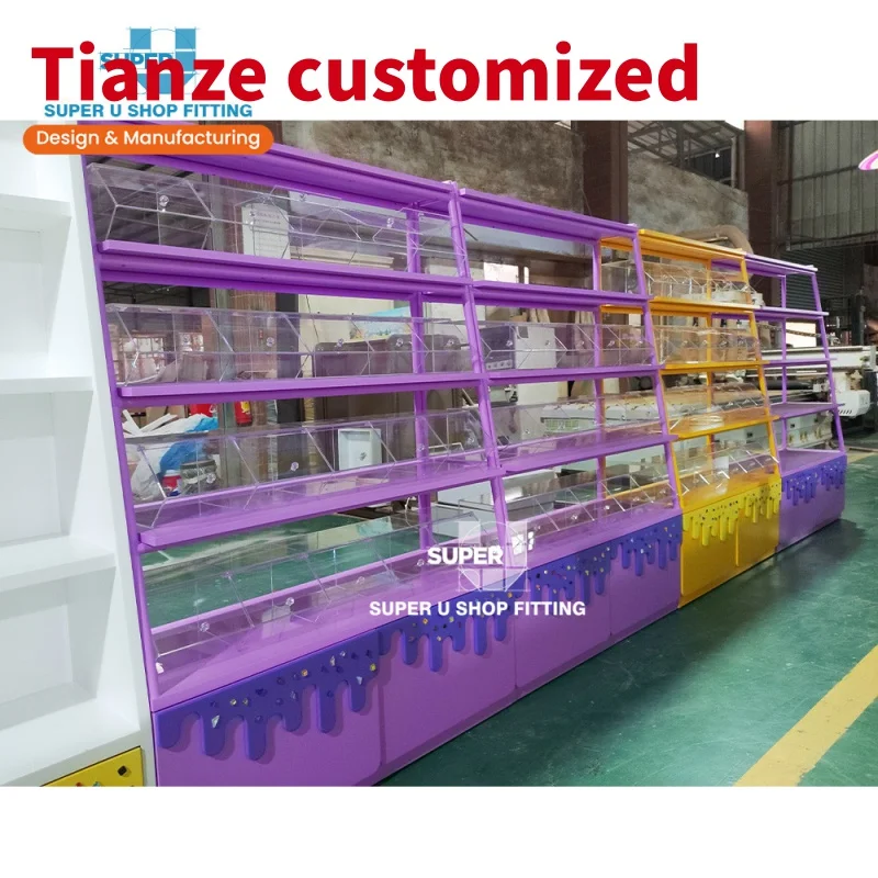 (Customized) Modern confectionery store wall display shelf colorful bespoke sweets shop interior design custom candy shop furnit