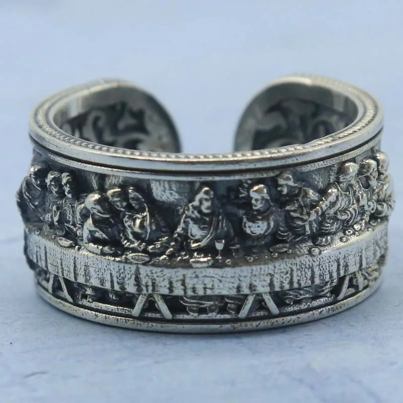 

13 г Литвая вечеря, захватывающая священную момент в миниатюрных кольцах, индивидуальное твердое серебро 925 пробы, разные размеры 7-13