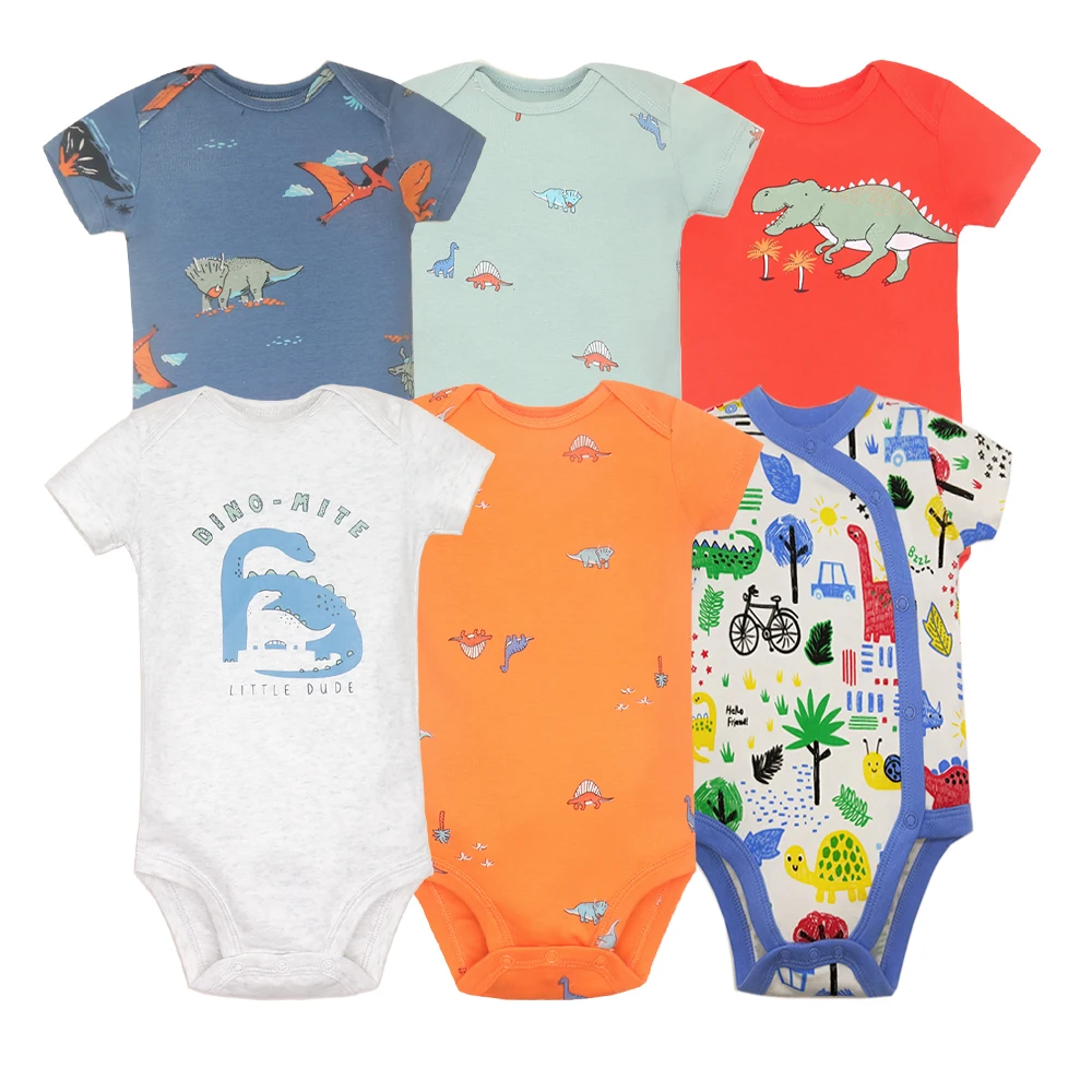 2024 Unisex 6PCS Baby Boys Girls Bodysuit 100% Cotton Newborn body bebe Jumpsuit Cartoon Print Baby Clothing Ropa 6-24M